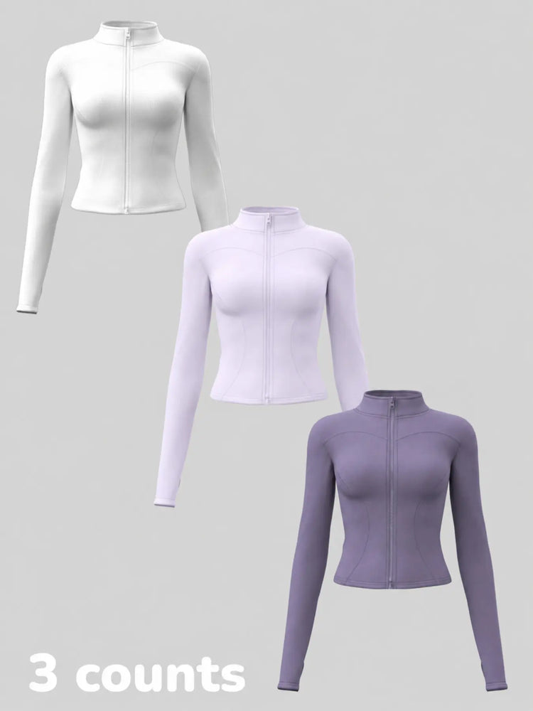 Elevate Your Workout: Women's 3-Pack Long-Sleeve Yoga Jackets - Slim-Fit, Quick-Dry with High-Neck & Thumbholes - Black Friday Special!