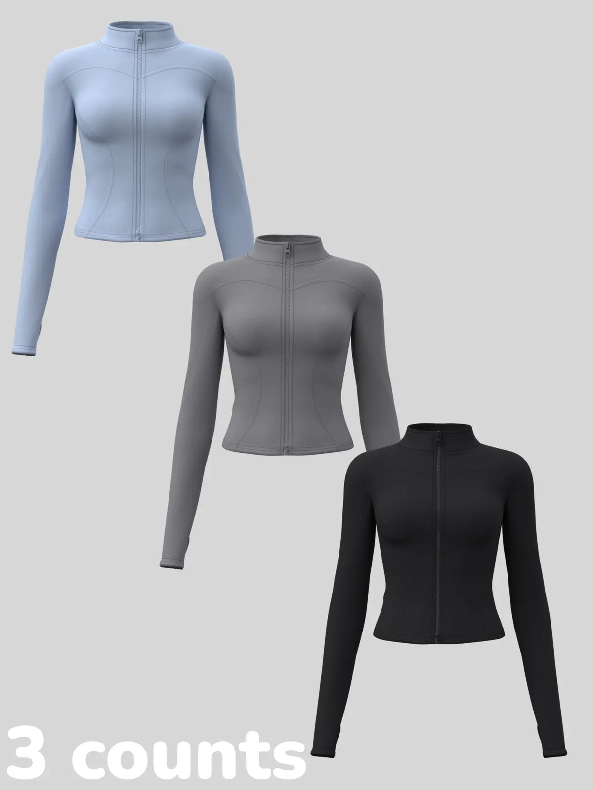 Elevate Your Workout: Women's 3-Pack Long-Sleeve Yoga Jackets - Slim-Fit, Quick-Dry with High-Neck & Thumbholes - Black Friday Special!