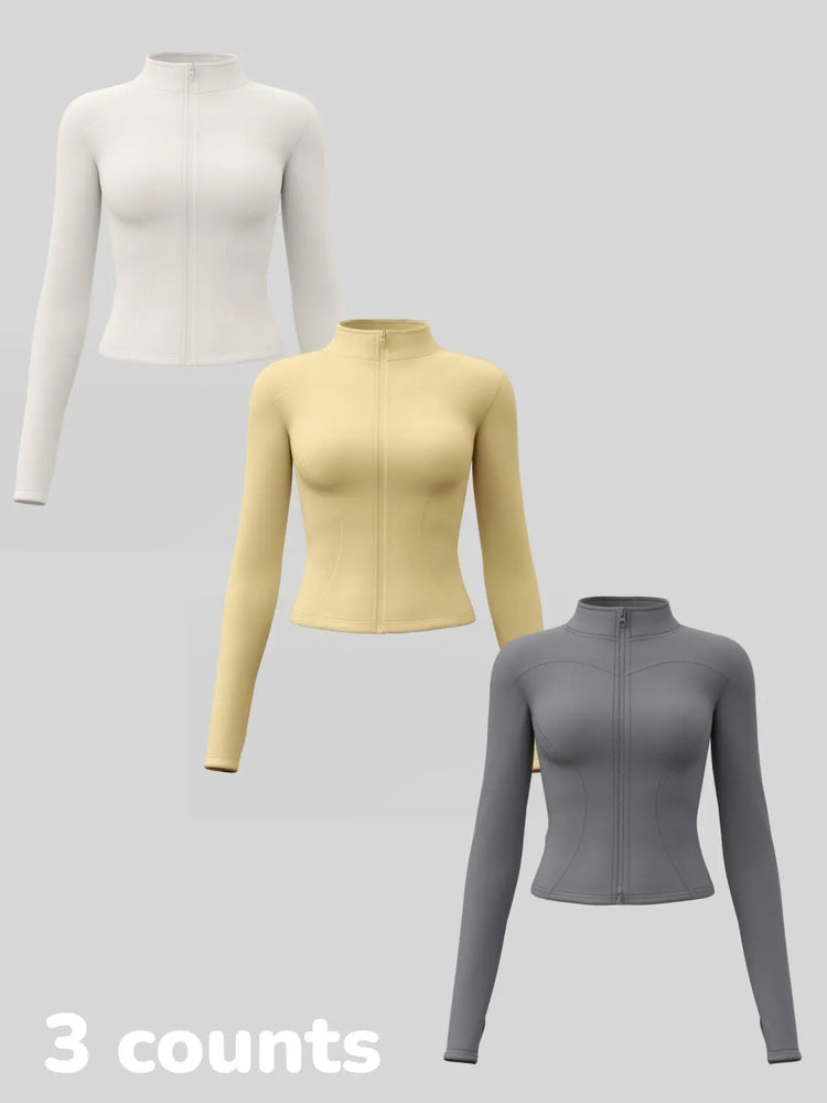Elevate Your Workout: Women's 3-Pack Long-Sleeve Yoga Jackets - Slim-Fit, Quick-Dry with High-Neck & Thumbholes - Black Friday Special!