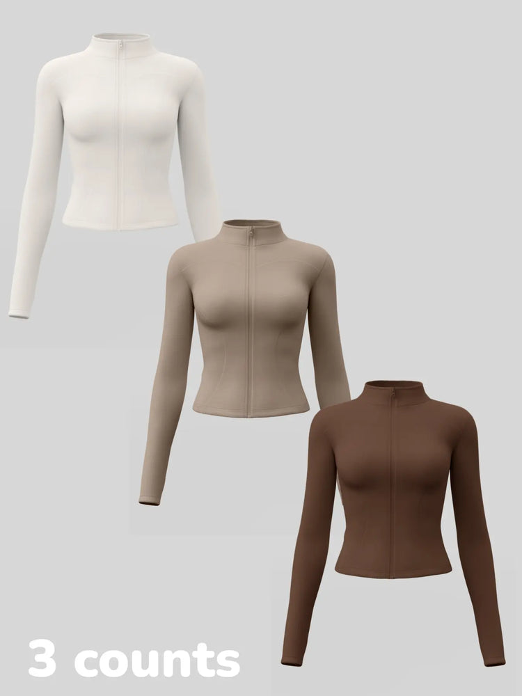 Elevate Your Workout: Women's 3-Pack Long-Sleeve Yoga Jackets - Slim-Fit, Quick-Dry with High-Neck & Thumbholes - Black Friday Special!