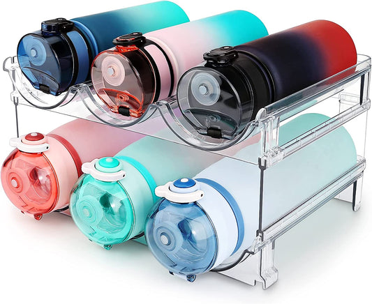 Stylish and Functional Water Bottle Organizer - 2-Pack Stackable Storage Solution for Cabinets and Countertops