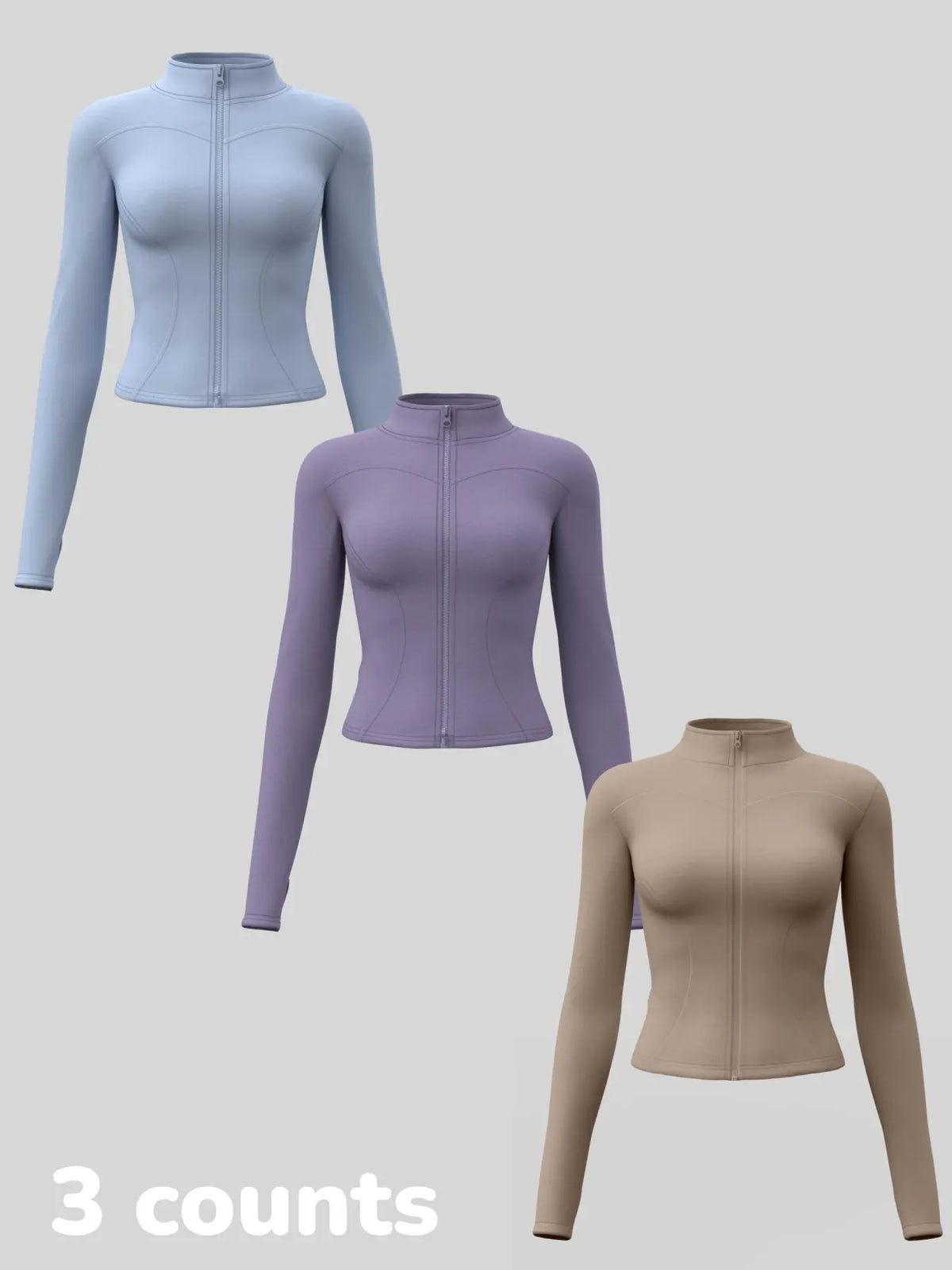 Elevate Your Workout: Women's 3-Pack Long-Sleeve Yoga Jackets - Slim-Fit, Quick-Dry with High-Neck & Thumbholes - Black Friday Special!