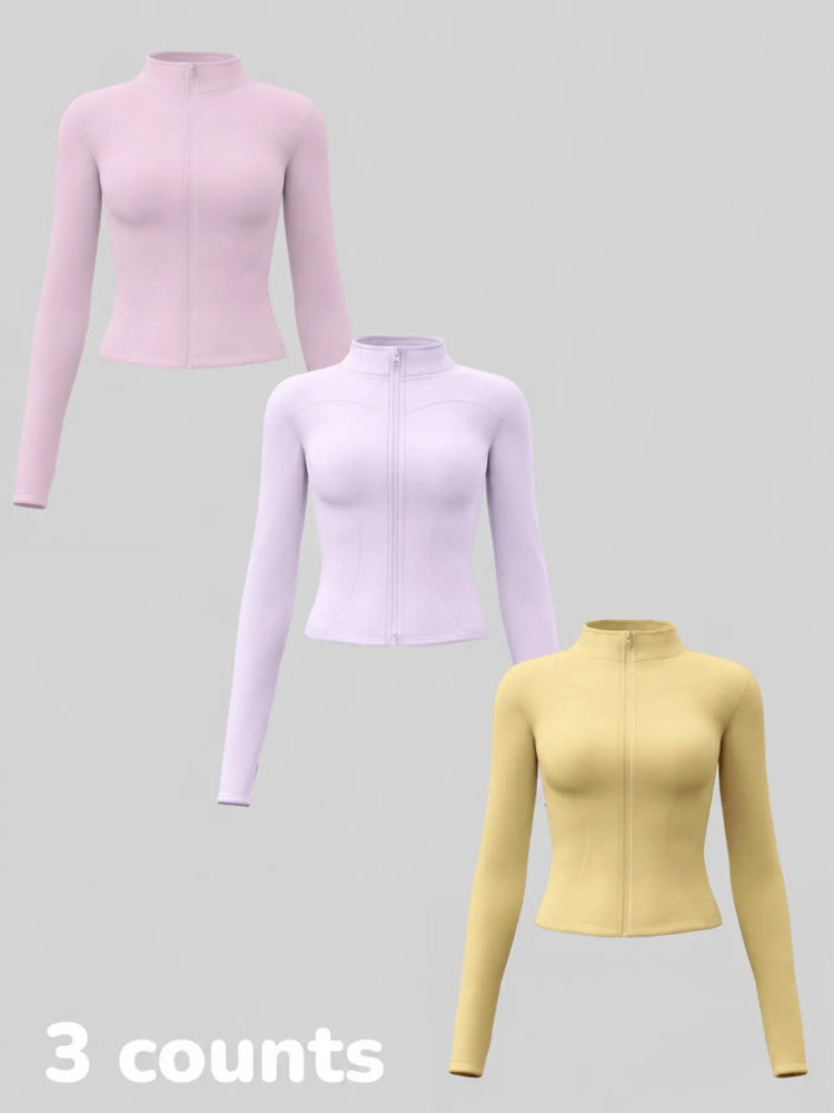 Elevate Your Workout: Women's 3-Pack Long-Sleeve Yoga Jackets - Slim-Fit, Quick-Dry with High-Neck & Thumbholes - Black Friday Special!