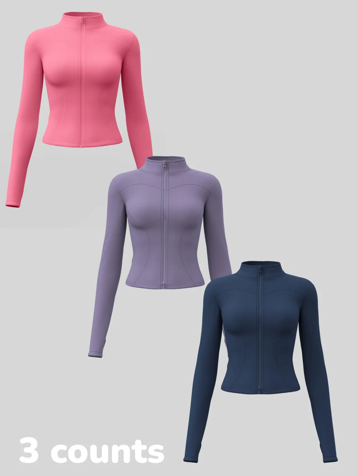 Elevate Your Workout: Women's 3-Pack Long-Sleeve Yoga Jackets - Slim-Fit, Quick-Dry with High-Neck & Thumbholes - Black Friday Special!