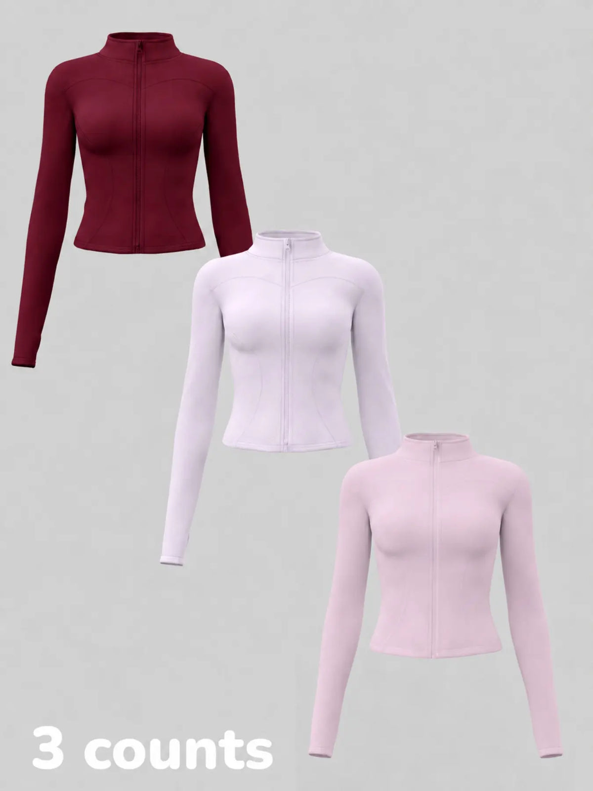 Elevate Your Workout: Women's 3-Pack Long-Sleeve Yoga Jackets - Slim-Fit, Quick-Dry with High-Neck & Thumbholes - Black Friday Special!