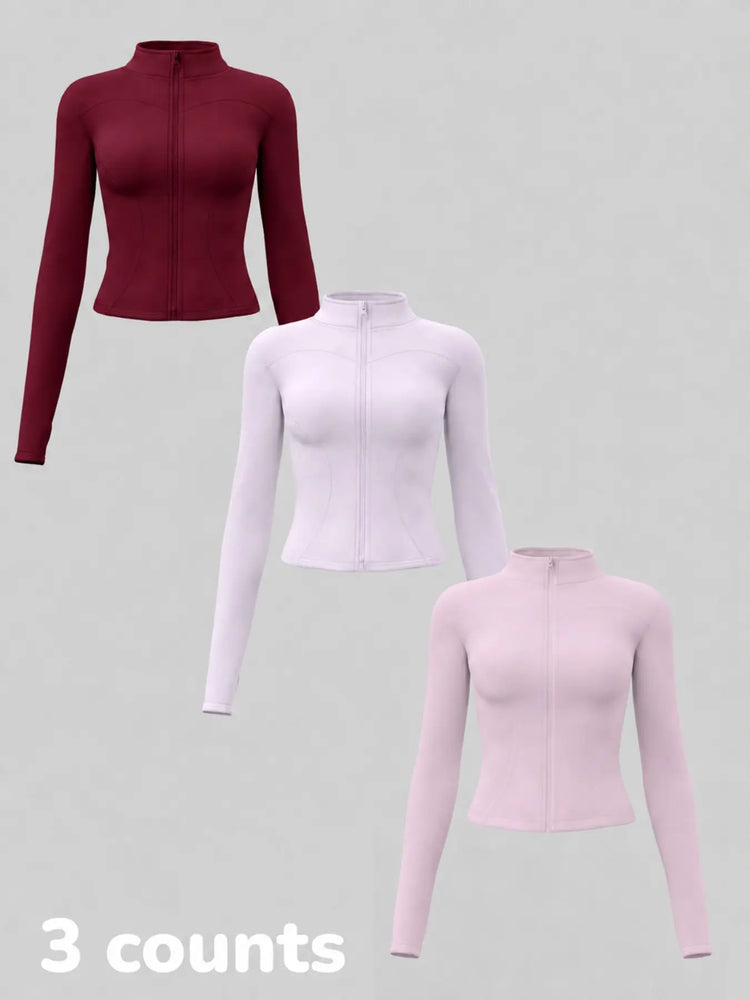 Elevate Your Workout: Women's 3-Pack Long-Sleeve Yoga Jackets - Slim-Fit, Quick-Dry with High-Neck & Thumbholes - Black Friday Special!