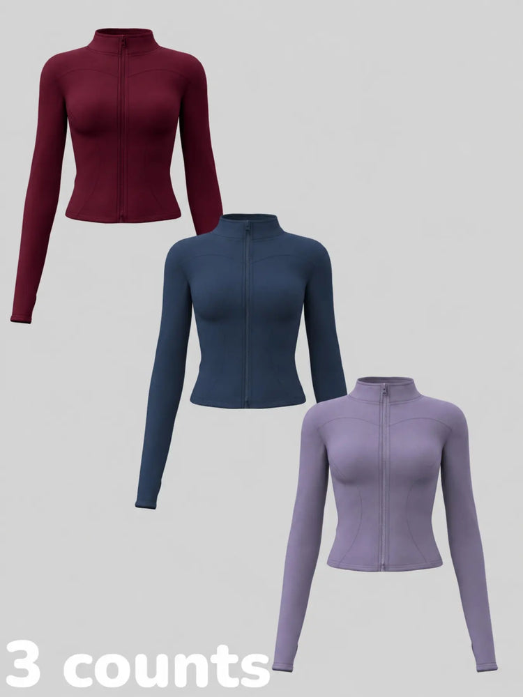 Elevate Your Workout: Women's 3-Pack Long-Sleeve Yoga Jackets - Slim-Fit, Quick-Dry with High-Neck & Thumbholes - Black Friday Special!