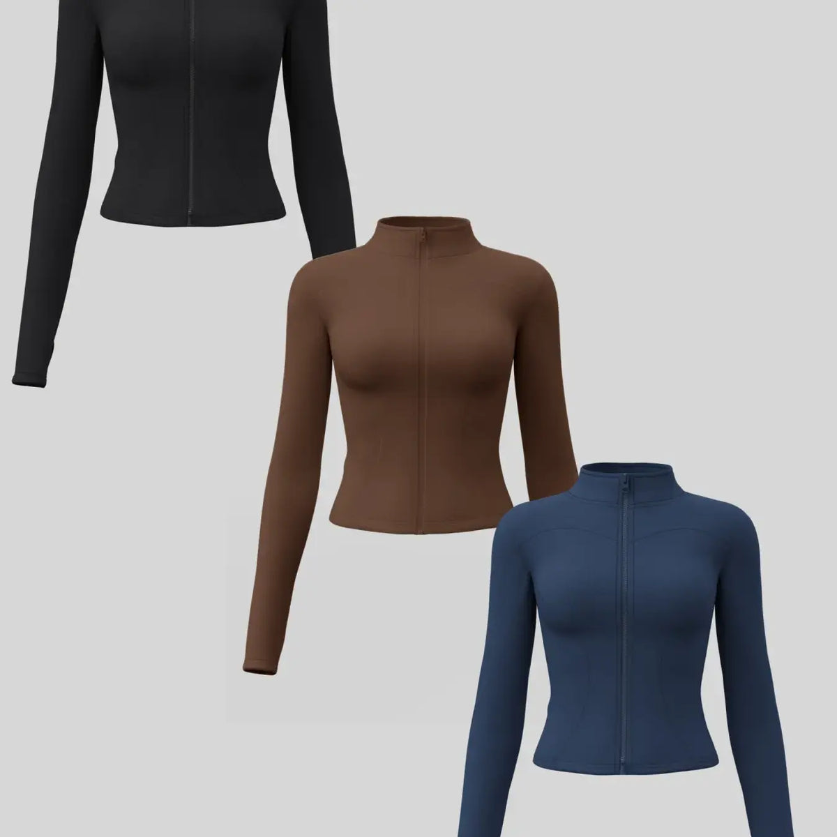 Elevate Your Workout: Women's 3-Pack Long-Sleeve Yoga Jackets - Slim-Fit, Quick-Dry with High-Neck & Thumbholes - Black Friday Special!