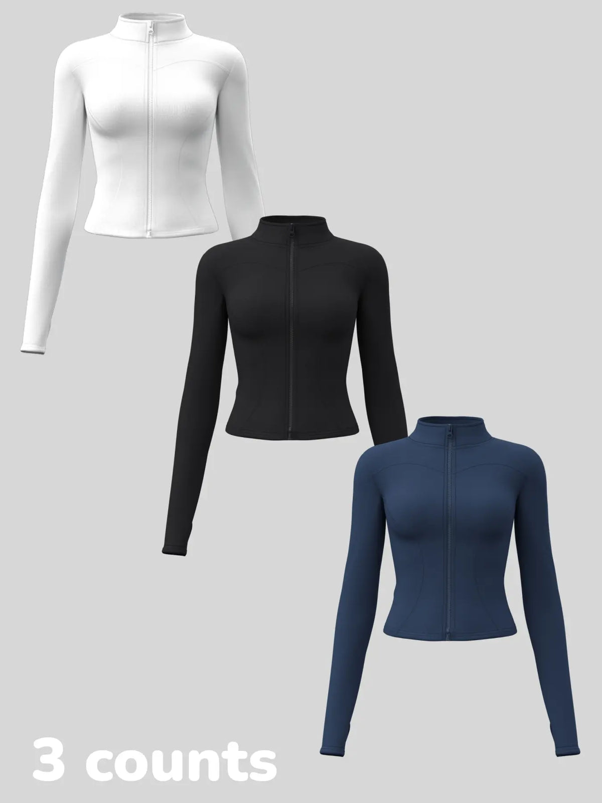 Elevate Your Workout: Women's 3-Pack Long-Sleeve Yoga Jackets - Slim-Fit, Quick-Dry with High-Neck & Thumbholes - Black Friday Special!