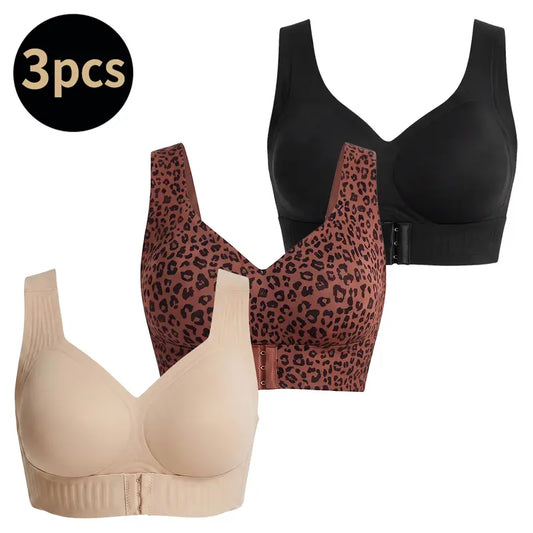 Typretty Women'S Wirefree Posture Shaping Sportswear Bra - Animal Print V-Neck, U-Back, Breathable Mesh, Removable Pads, Gentle Support, Slimming Fit, Machine Washable, Push up Workout Bralette, Soft Comfortable, for Yoga, Gym