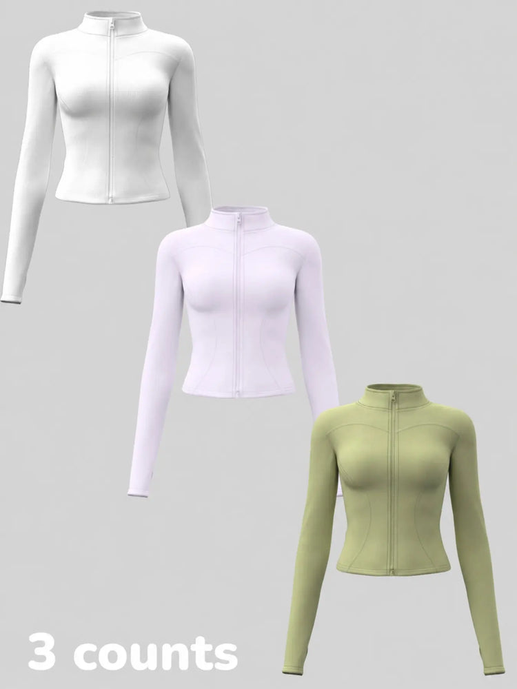 Elevate Your Workout: Women's 3-Pack Long-Sleeve Yoga Jackets - Slim-Fit, Quick-Dry with High-Neck & Thumbholes - Black Friday Special!