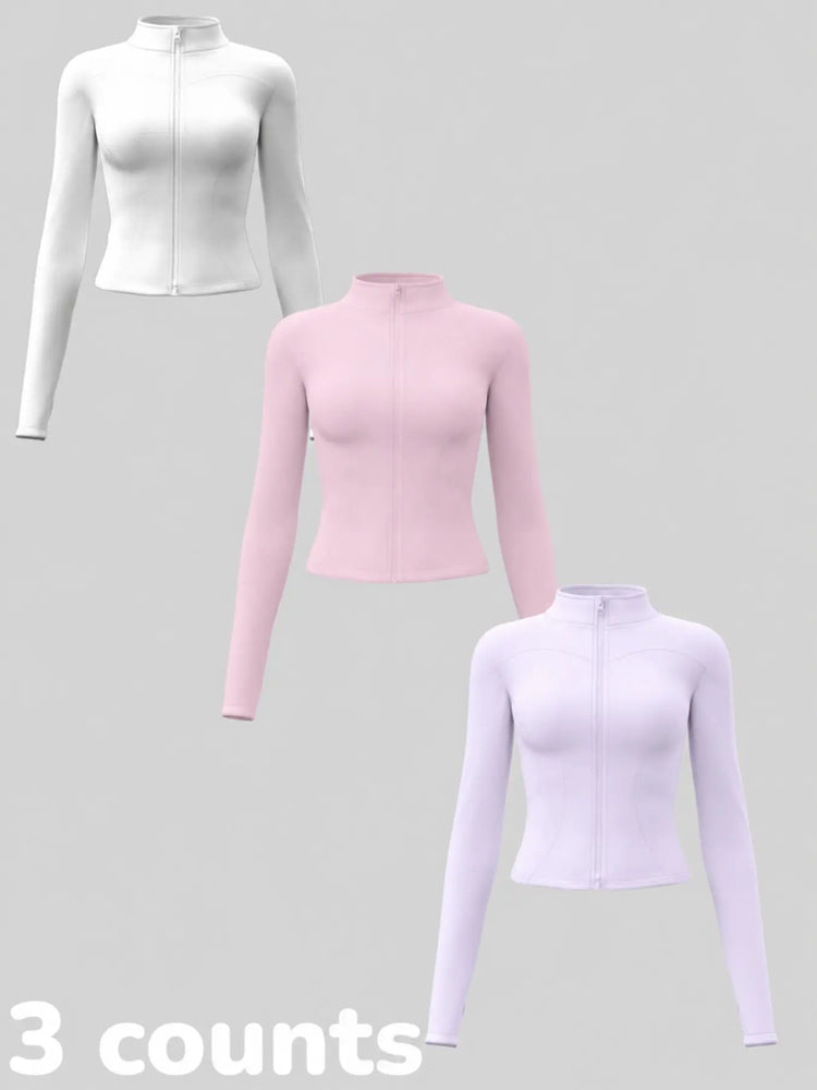 Elevate Your Workout: Women's 3-Pack Long-Sleeve Yoga Jackets - Slim-Fit, Quick-Dry with High-Neck & Thumbholes - Black Friday Special!