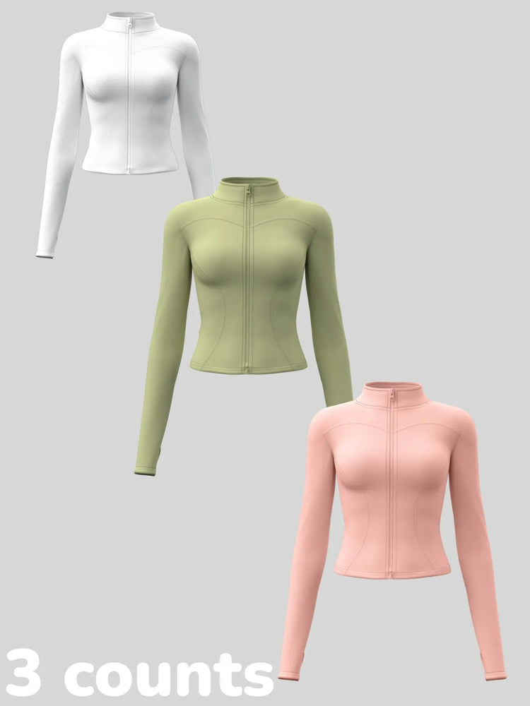 Elevate Your Workout: Women's 3-Pack Long-Sleeve Yoga Jackets - Slim-Fit, Quick-Dry with High-Neck & Thumbholes - Black Friday Special!