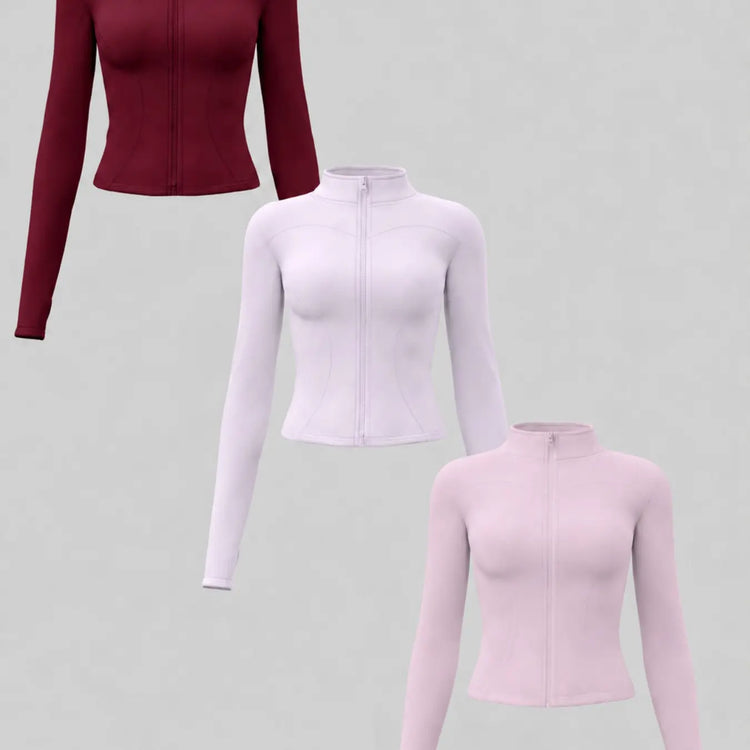 Elevate Your Workout: Women's 3-Pack Long-Sleeve Yoga Jackets - Slim-Fit, Quick-Dry with High-Neck & Thumbholes - Black Friday Special!