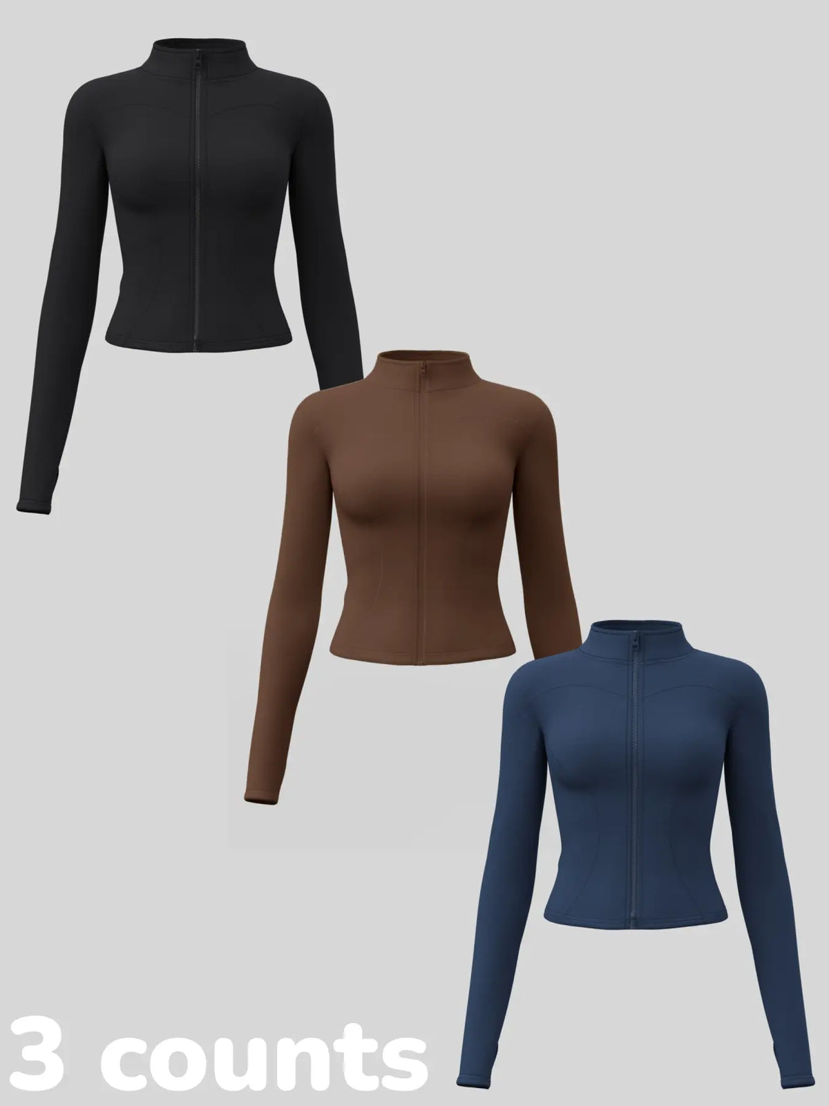 Elevate Your Workout: Women's 3-Pack Long-Sleeve Yoga Jackets - Slim-Fit, Quick-Dry with High-Neck & Thumbholes - Black Friday Special!