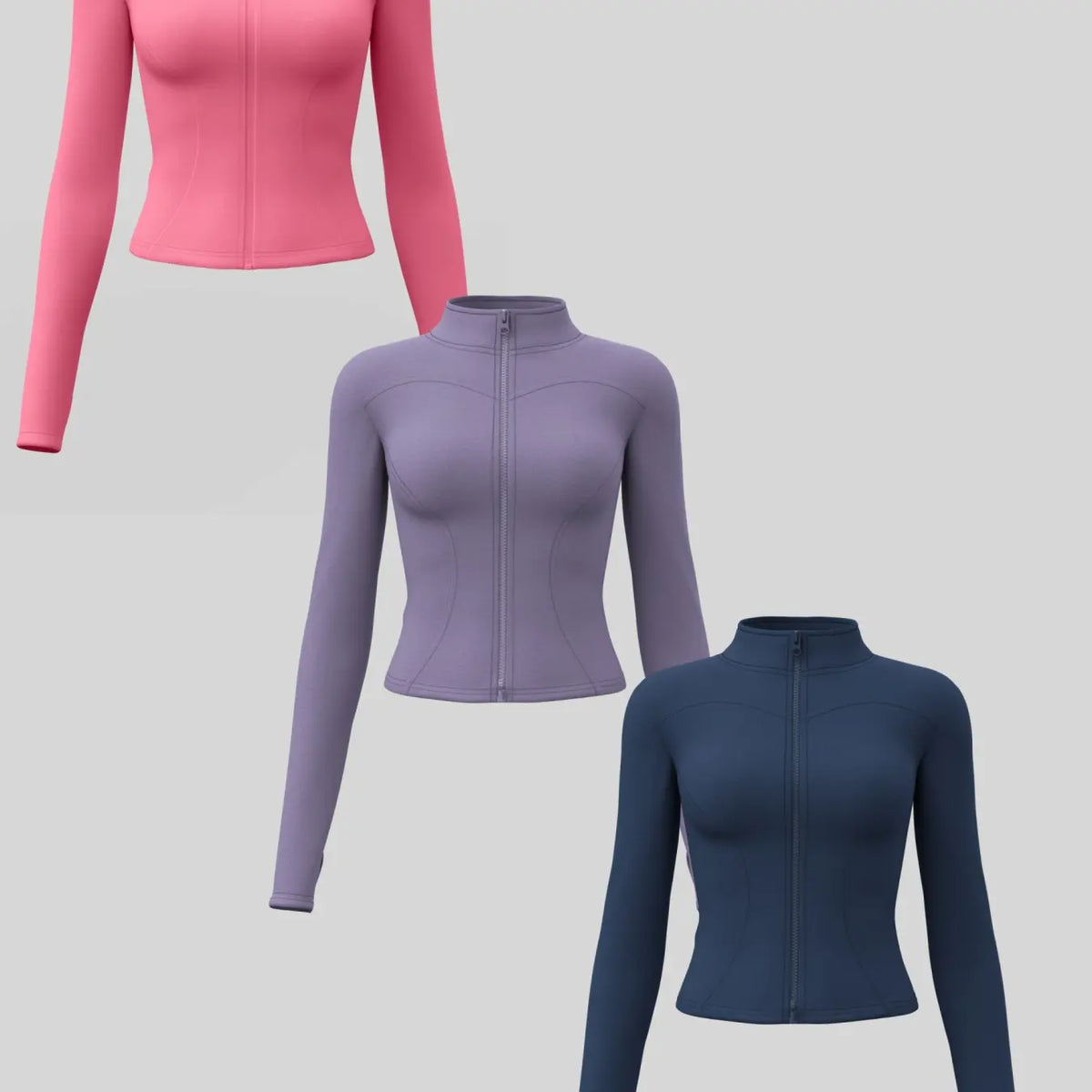Elevate Your Workout: Women's 3-Pack Long-Sleeve Yoga Jackets - Slim-Fit, Quick-Dry with High-Neck & Thumbholes - Black Friday Special!
