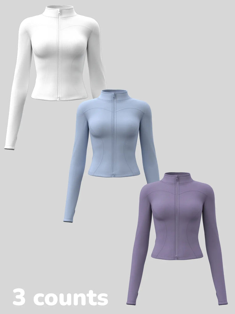 Elevate Your Workout: Women's 3-Pack Long-Sleeve Yoga Jackets - Slim-Fit, Quick-Dry with High-Neck & Thumbholes - Black Friday Special!