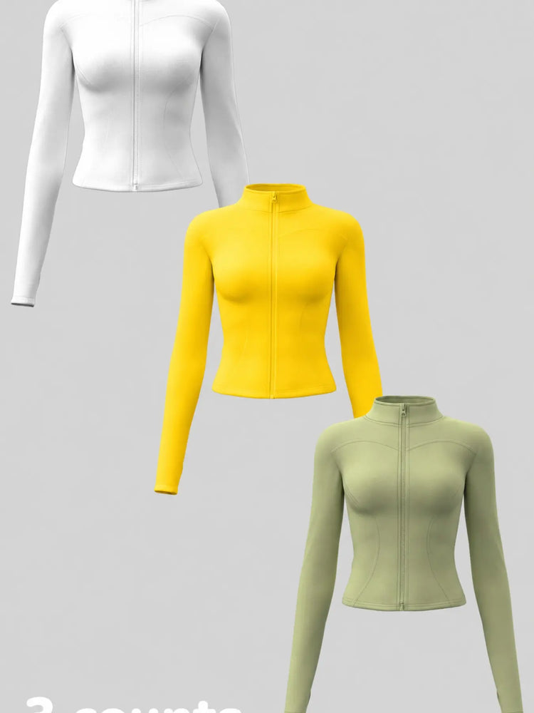 Elevate Your Workout: Women's 3-Pack Long-Sleeve Yoga Jackets - Slim-Fit, Quick-Dry with High-Neck & Thumbholes - Black Friday Special!