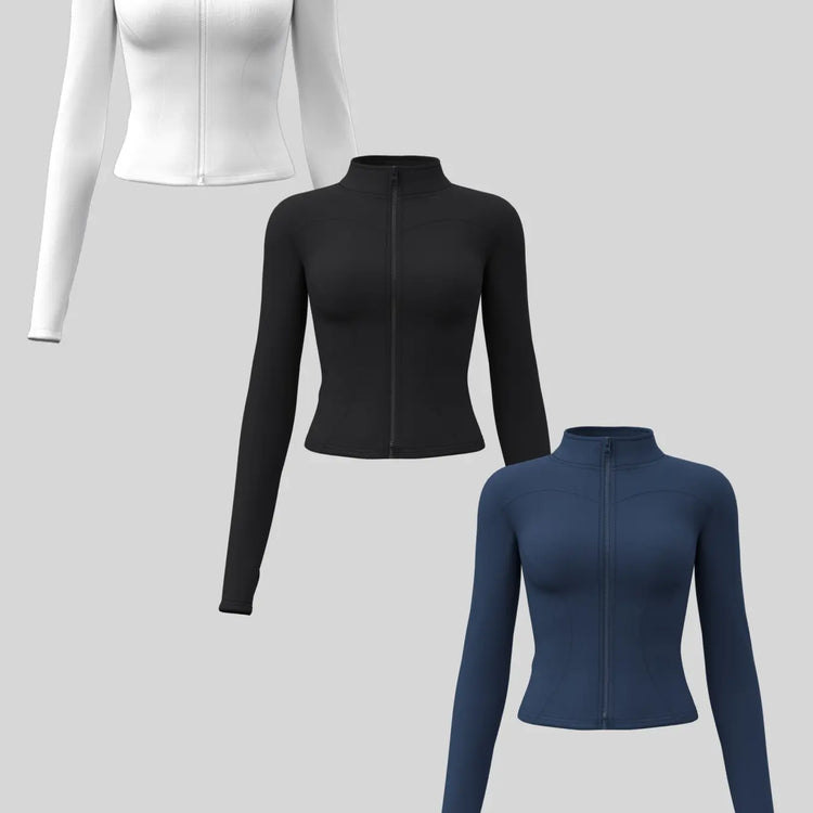 Elevate Your Workout: Women's 3-Pack Long-Sleeve Yoga Jackets - Slim-Fit, Quick-Dry with High-Neck & Thumbholes - Black Friday Special!