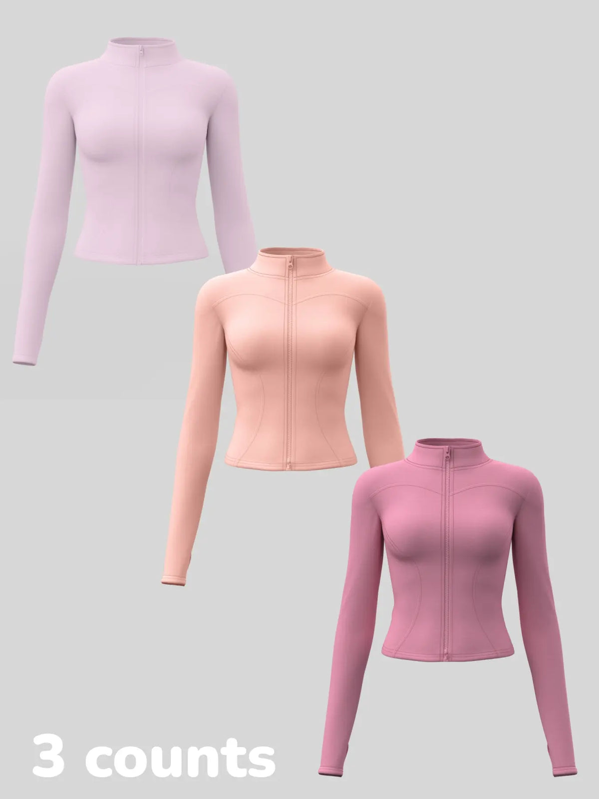 Elevate Your Workout: Women's 3-Pack Long-Sleeve Yoga Jackets - Slim-Fit, Quick-Dry with High-Neck & Thumbholes - Black Friday Special!