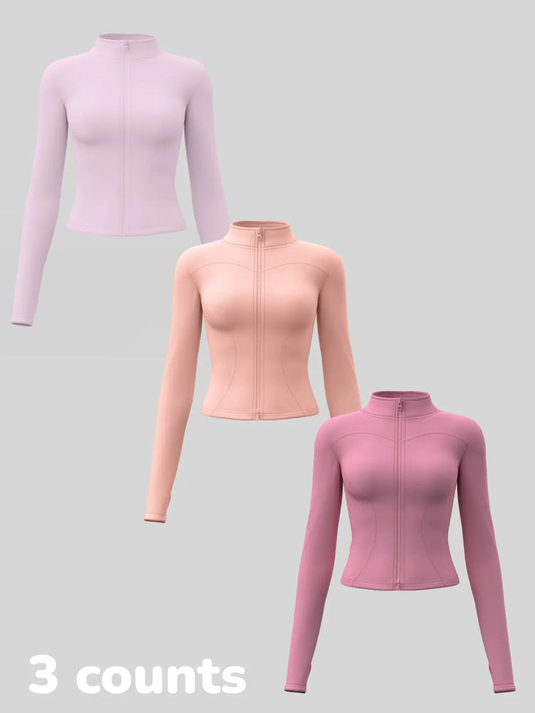 Elevate Your Workout: Women's 3-Pack Long-Sleeve Yoga Jackets - Slim-Fit, Quick-Dry with High-Neck & Thumbholes - Black Friday Special!