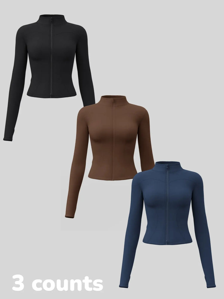 Elevate Your Workout: Women's 3-Pack Long-Sleeve Yoga Jackets - Slim-Fit, Quick-Dry with High-Neck & Thumbholes - Black Friday Special!
